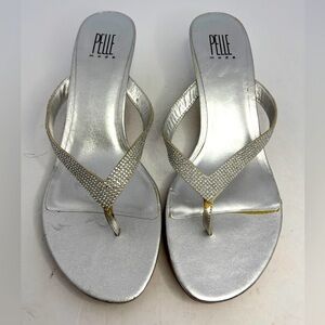 PELLE Moda Jeweled Metallic Silver Thong Sandals Size 11M